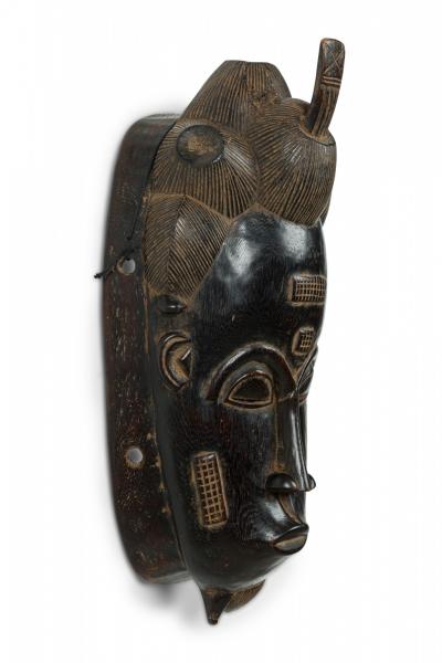 African Ivory Coast 20th Century Carved Wood Baule Male Face Mask