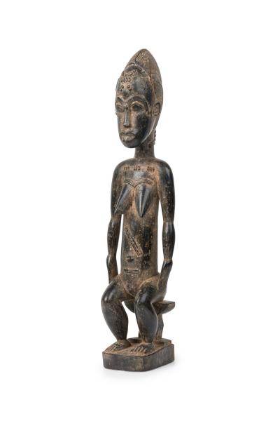 African Ivory Coast 20th Century Carved Wood Baule Seated Female Spirit Spouse 