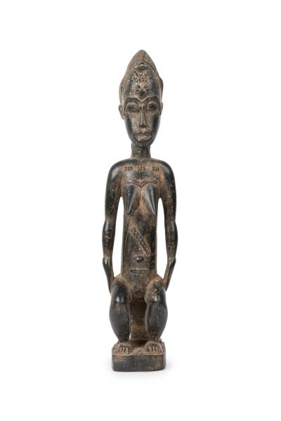 African Ivory Coast 20th Century Carved Wood Baule Seated Female Spirit Spouse 