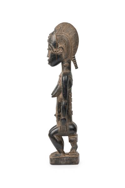 African Ivory Coast 20th Century Carved Wood Baule Seated Female Spirit Spouse 