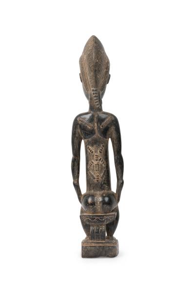 African Ivory Coast 20th Century Carved Wood Baule Seated Female Spirit Spouse 