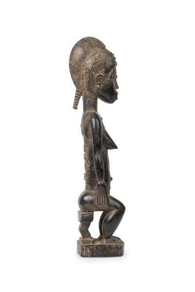 African Ivory Coast 20th Century Carved Wood Baule Seated Female Spirit Spouse 