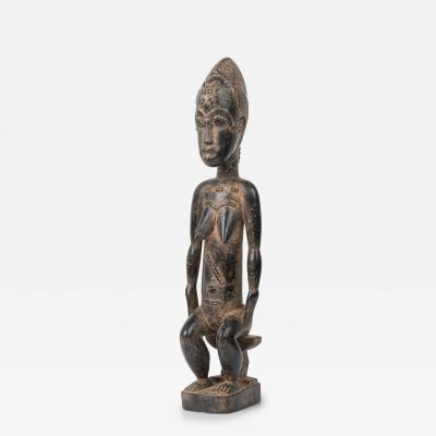 African Ivory Coast 20th Century Carved Wood Baule Seated Female Spirit Spouse 