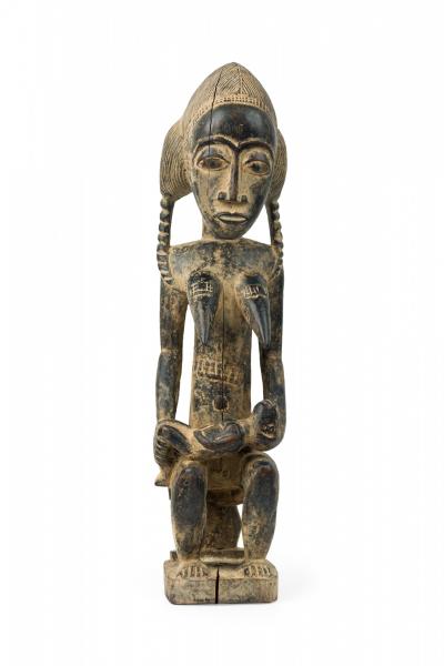 African Ivory Coast 20th Century Carved Wood Baule Seated Female Spirit Spouse 