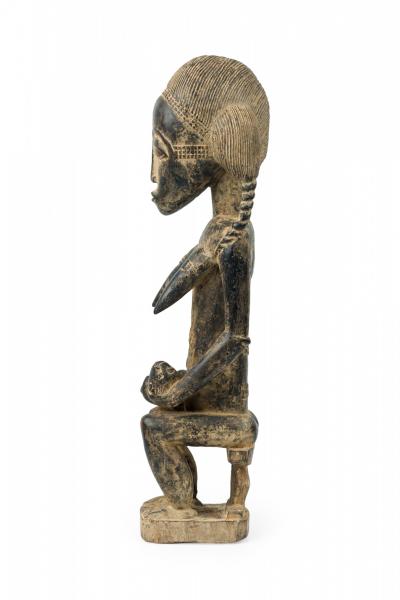 African Ivory Coast 20th Century Carved Wood Baule Seated Female Spirit Spouse 