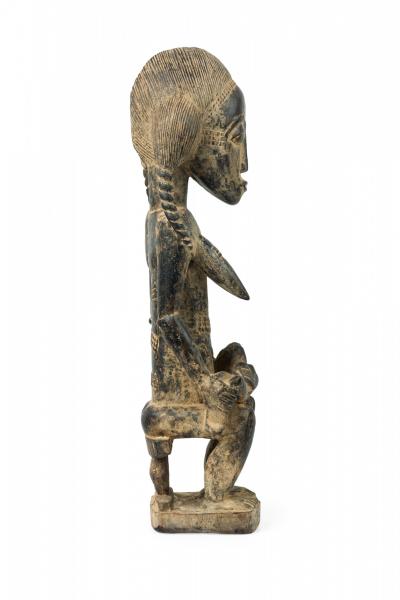 African Ivory Coast 20th Century Carved Wood Baule Seated Female Spirit Spouse 