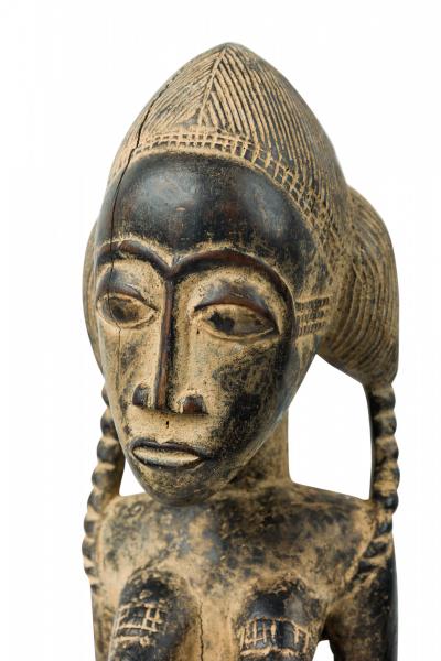 African Ivory Coast 20th Century Carved Wood Baule Seated Female Spirit Spouse 
