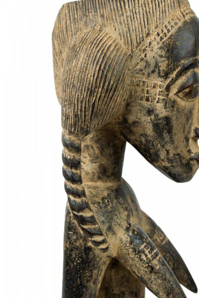 African Ivory Coast 20th Century Carved Wood Baule Seated Female Spirit Spouse 