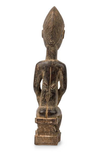 African Ivory Coast Late Carved Wood Baule Seated Female Fertility Figure