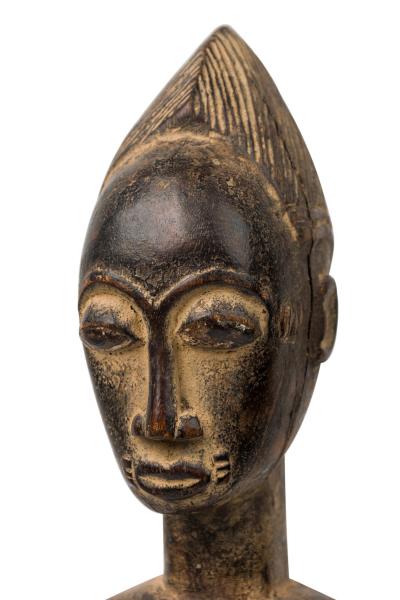 African Ivory Coast Late Carved Wood Baule Seated Female Fertility Figure