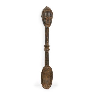 African Ivory Coast Mid 20th Century Hand Carved Wooden Baule Ladle