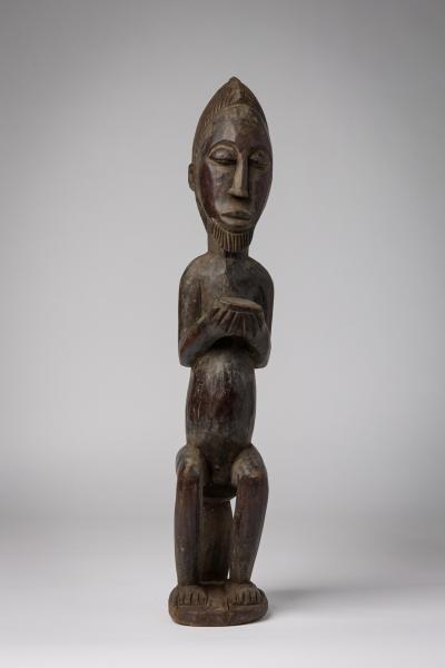African Ivory Coast Wooden Figure of Male with Bowl