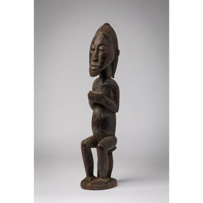 African Ivory Coast Wooden Figure of Male with Bowl