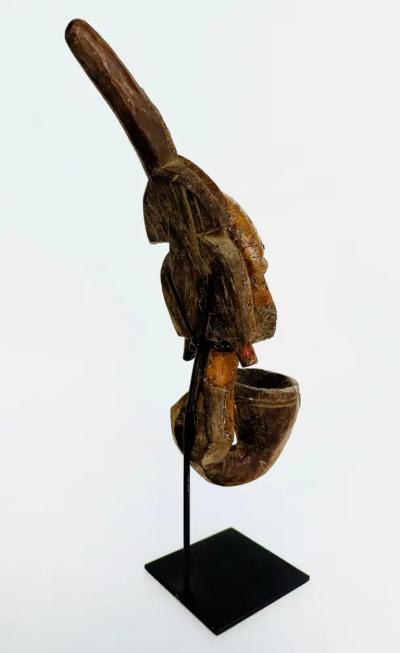 African Kota People Gabon Carved Metal Reliquary Pipe on Stand 20th Century