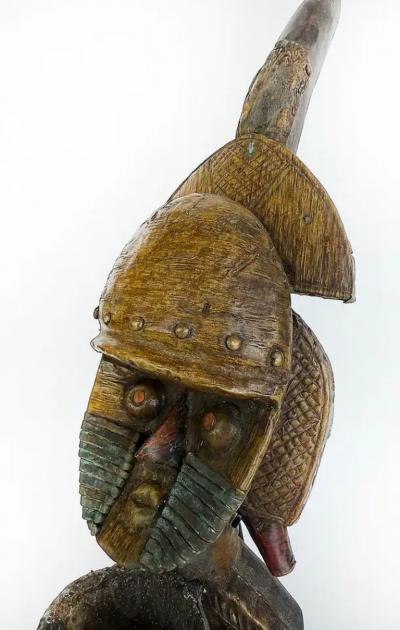 African Kota People Gabon Carved Metal Reliquary Pipe on Stand 20th Century