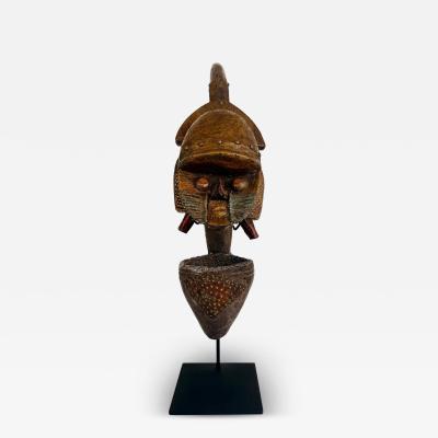 African Kota People Gabon Carved Metal Reliquary Pipe on Stand 20th Century