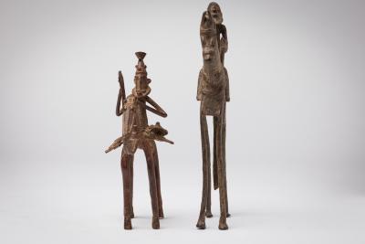 African Mali 20th Century Bronze Dogon Mali pair Horse Rider Figures