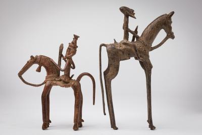 African Mali 20th Century Bronze Dogon Mali pair Horse Rider Figures
