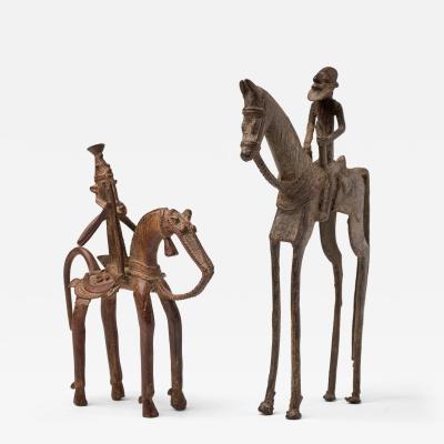 African Mali 20th Century Bronze Dogon Mali pair Horse Rider Figures