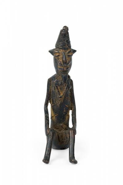 African Mali Late 20th Century Bronze Dogon Seated Village Elder Male Figure