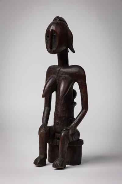 African Mali Late 20th Century Carved Wooden Bamana Maternity Figure with Baby