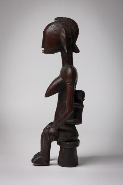 African Mali Late 20th Century Carved Wooden Bamana Maternity Figure with Baby