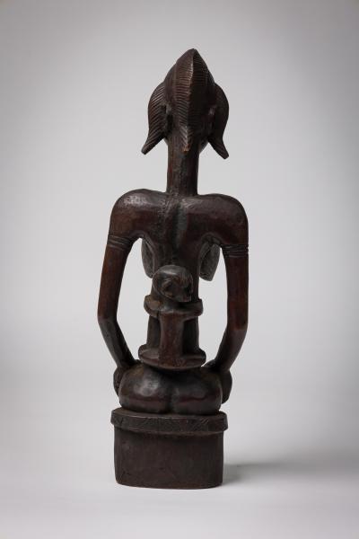 African Mali Late 20th Century Carved Wooden Bamana Maternity Figure with Baby