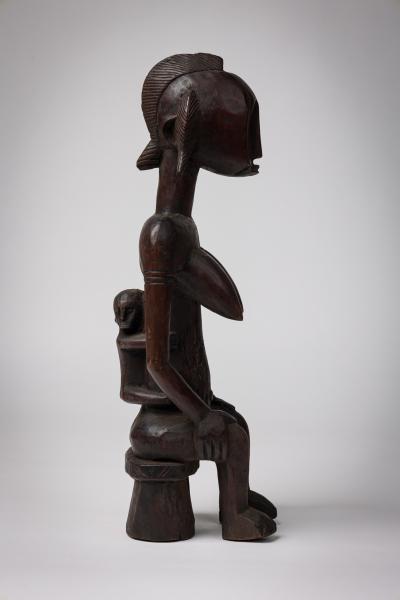 African Mali Late 20th Century Carved Wooden Bamana Maternity Figure with Baby