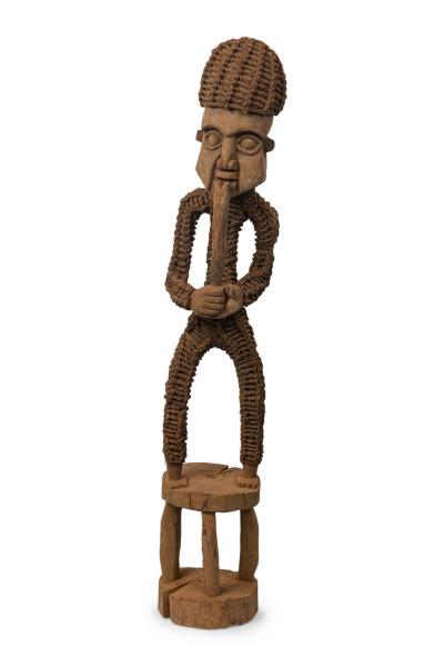 African Nigeria 20th Century Carved Wood Rope Yoruba Male Standing Figure on S