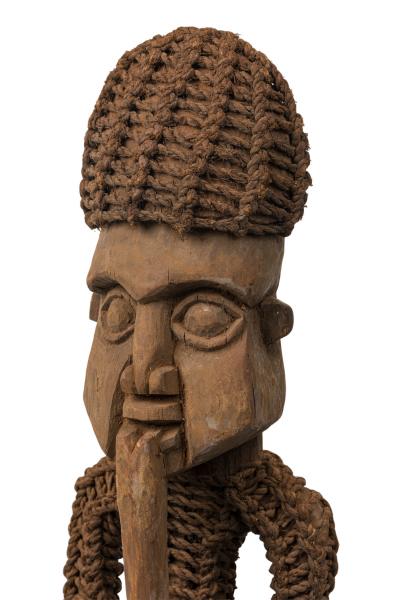 African Nigeria 20th Century Carved Wood Rope Yoruba Male Standing Figure on S