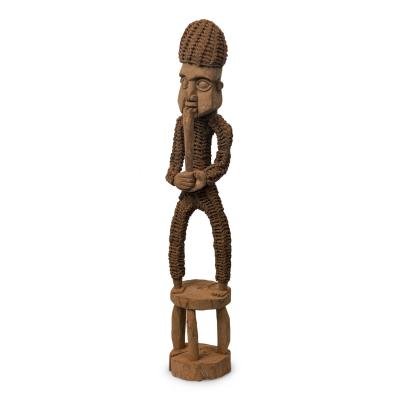African Nigeria 20th Century Carved Wood Rope Yoruba Male Standing Figure on S