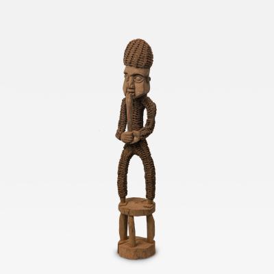 African Nigeria 20th Century Carved Wood Rope Yoruba Male Standing Figure on S