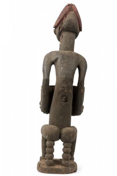 African Nigeria Carved Wood Terra Cotta Yoruba Female Figure with Bowl