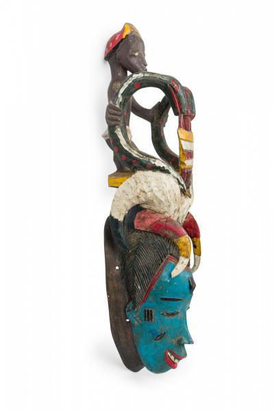 African Sierra Leone Contemporary Carved Painted Wood Temne Headcrest Mask