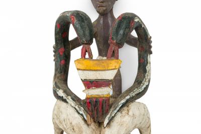 African Sierra Leone Contemporary Carved Painted Wood Temne Headcrest Mask