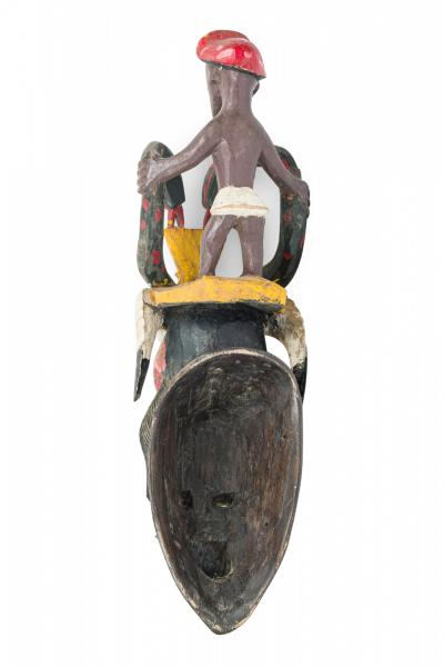 African Sierra Leone Contemporary Carved Painted Wood Temne Headcrest Mask