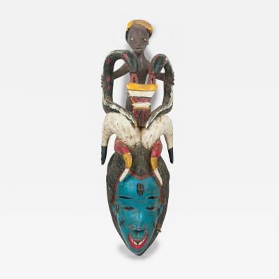 African Sierra Leone Contemporary Carved Painted Wood Temne Headcrest Mask