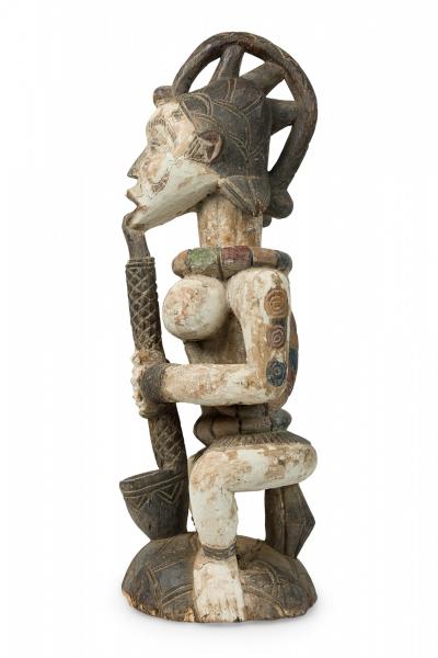 African Southern Nigeria Mid Century Carved Painted Wood Seated Female Anjenu