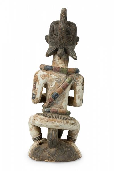 African Southern Nigeria Mid Century Carved Painted Wood Seated Female Anjenu