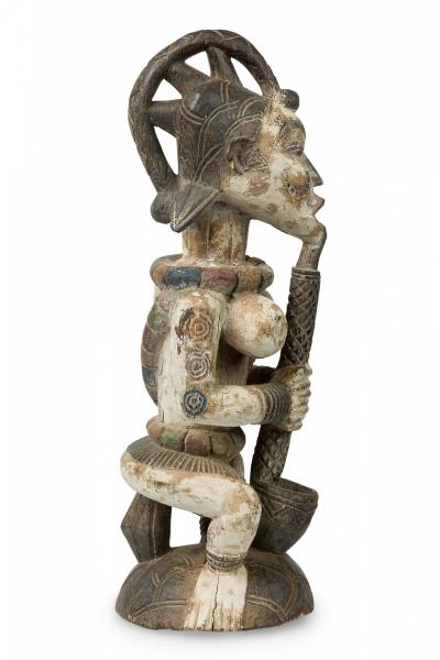 African Southern Nigeria Mid Century Carved Painted Wood Seated Female Anjenu
