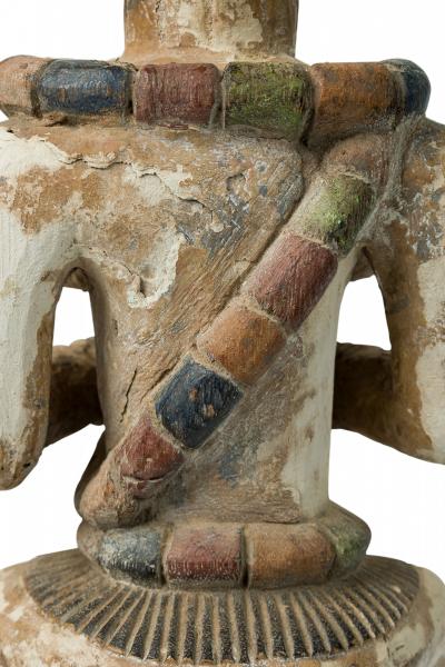 African Southern Nigeria Mid Century Carved Painted Wood Seated Female Anjenu