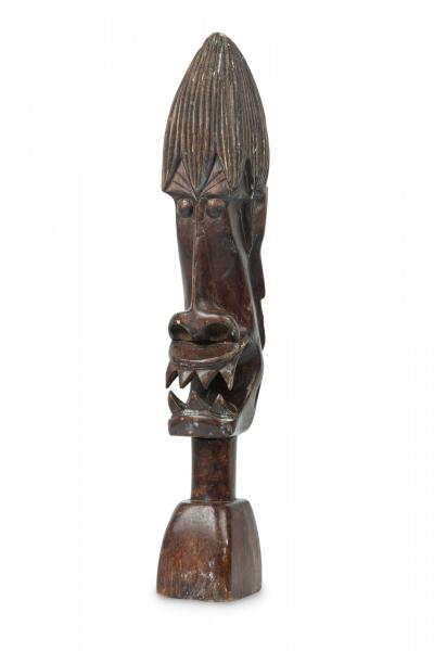 African Tanzania Contemporary Carved Wood Makonde Fearsome Demon Head