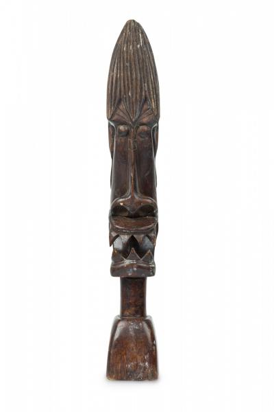 African Tanzania Contemporary Carved Wood Makonde Fearsome Demon Head