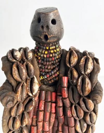African Yoruba Cowrie Shell Beaded Fertility Doll 20th Century