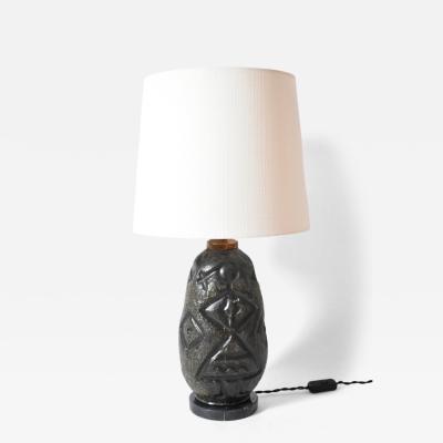 Africanist black ceramic lamp 1960s 
