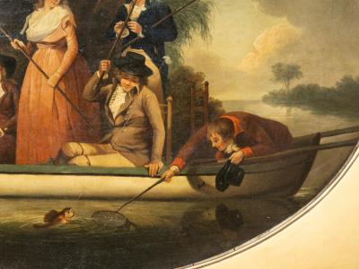 After George Moreland Framed Oil On Tin Painting A Party Angling 