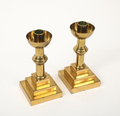 Aged Brass Art Deco Candlesticks