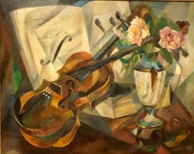 Agnes Weinrich Cubist Still Life Violin by Agnes Weinrich Signed Dated 1922