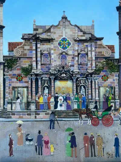 Agustin Gainza Agustin Gainza Oil Painting Wedding at The Havana Cathedral c1880 