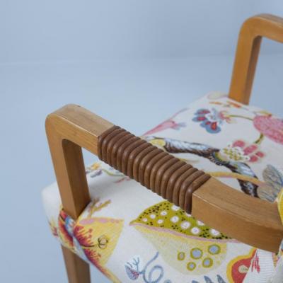 Aino Aalto Aino Aalto Pair of Club Chairs in Oak Leather Floral Pattern Artek 1940s 